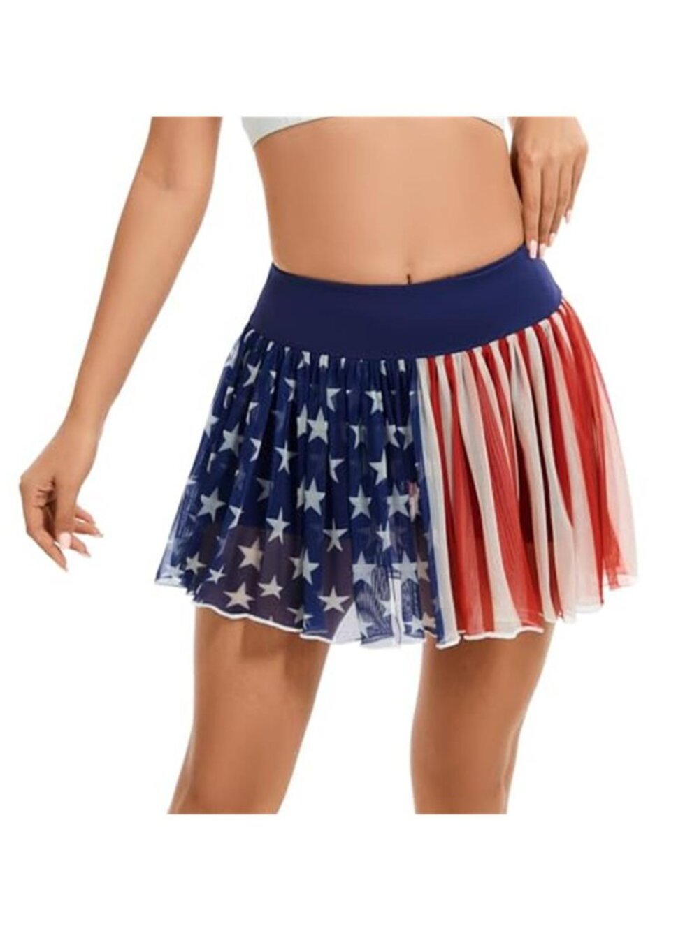 Patriotic America Chic Red White & Blue Mini Skort High Waist Pleated Skirt